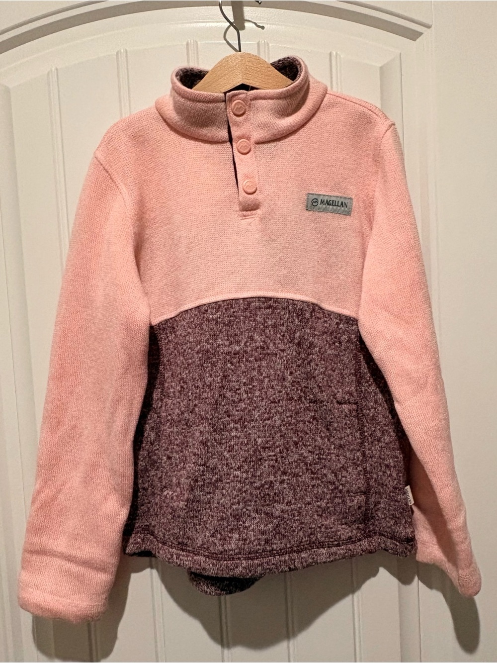 Magellan Outdoors Women's Two-Tone Pink and Mauve Button Mock Neck Pullover